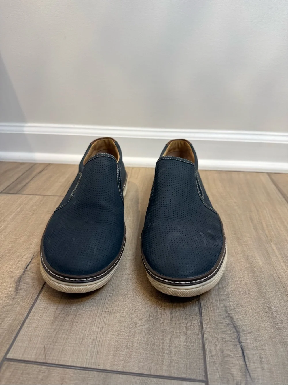 Johnston & Murphy Perforated Navy Slip-On Loafers